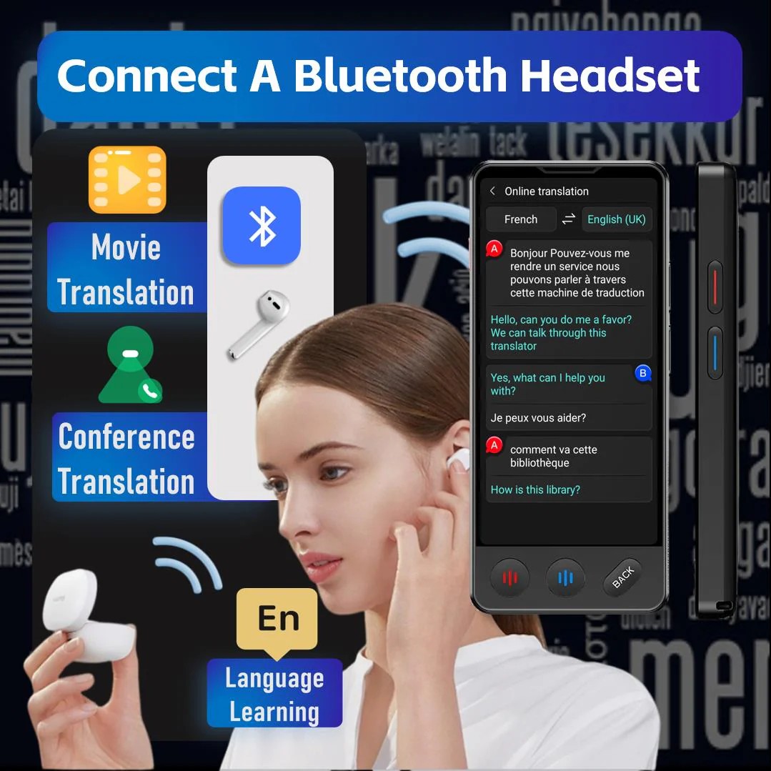 electronic voice translator with bluetooth headphones connection