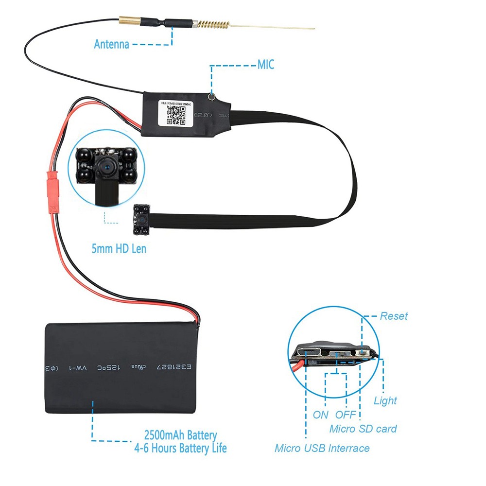 Mini spy pinhole hidden camera with night vision 4 IR LEDs