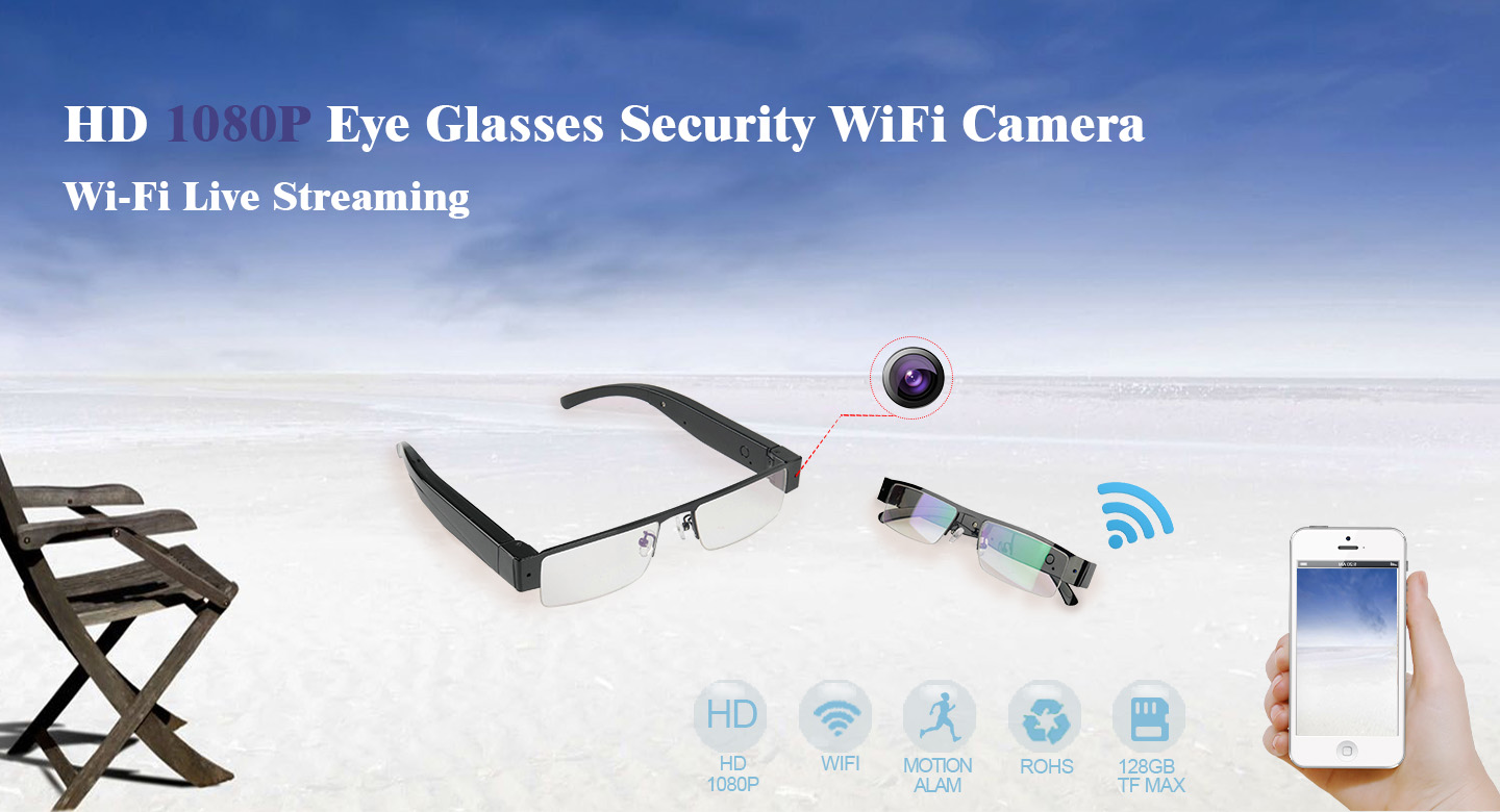 Live stream wifi glasses camera spy for smartphone (Android / iOS) FULL HD  for cheating