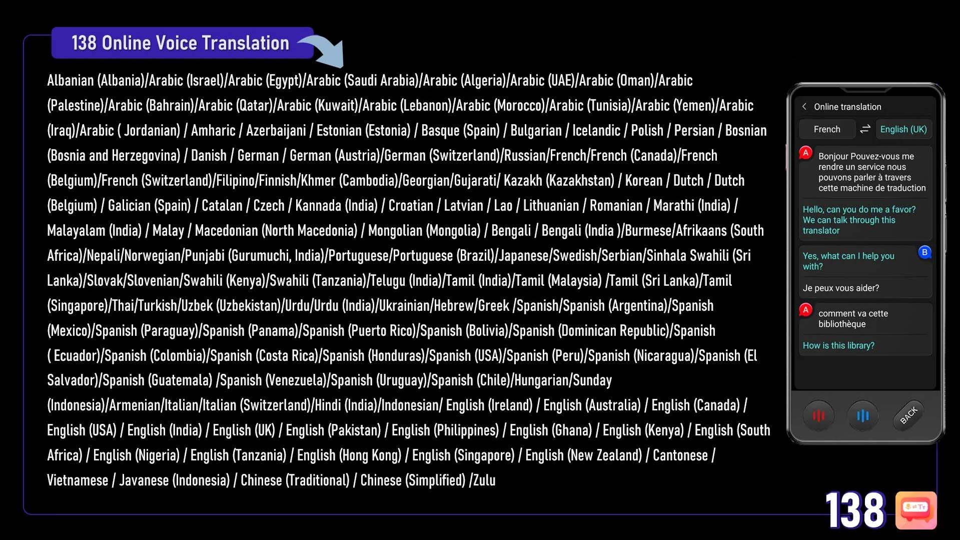 LANGIE S3 supported languages list