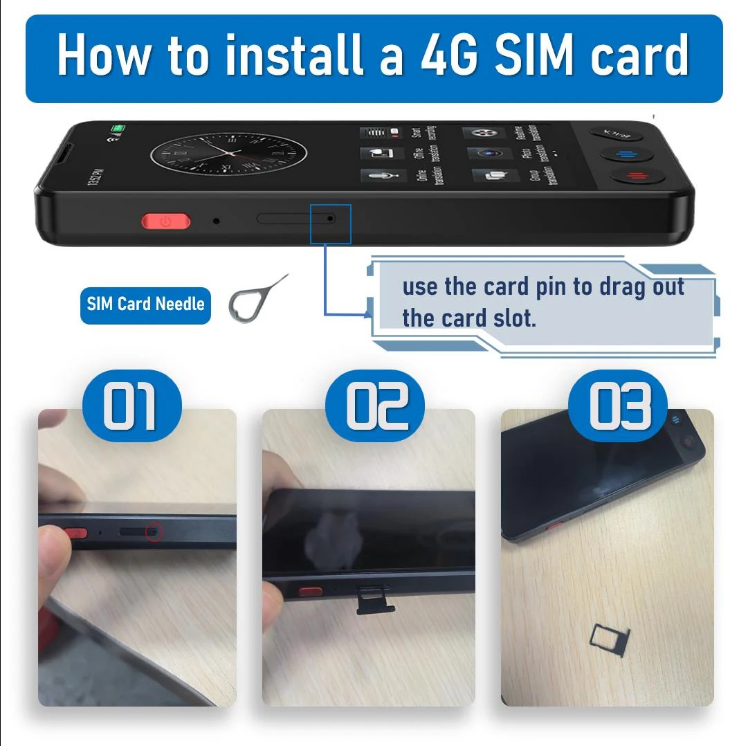 installation 4g 3g sim card Langie S3 translator